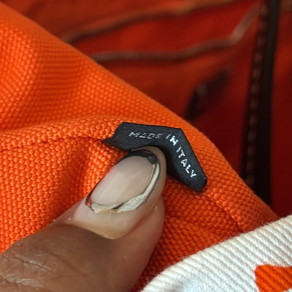 MIU MIU Floral Canvas Beach Bag Tote Orange and White - Picture 8 of 12